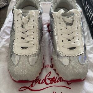 Christian Louboutin Kids Silver and White Sneakers
